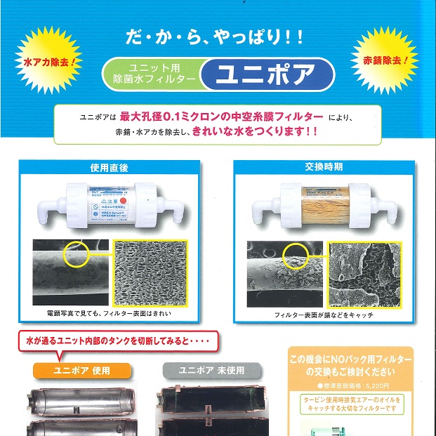 ヨシダ ユニット用除菌水フィルター ユニポア | 製品情報,お知らせ | 西京歯科商会